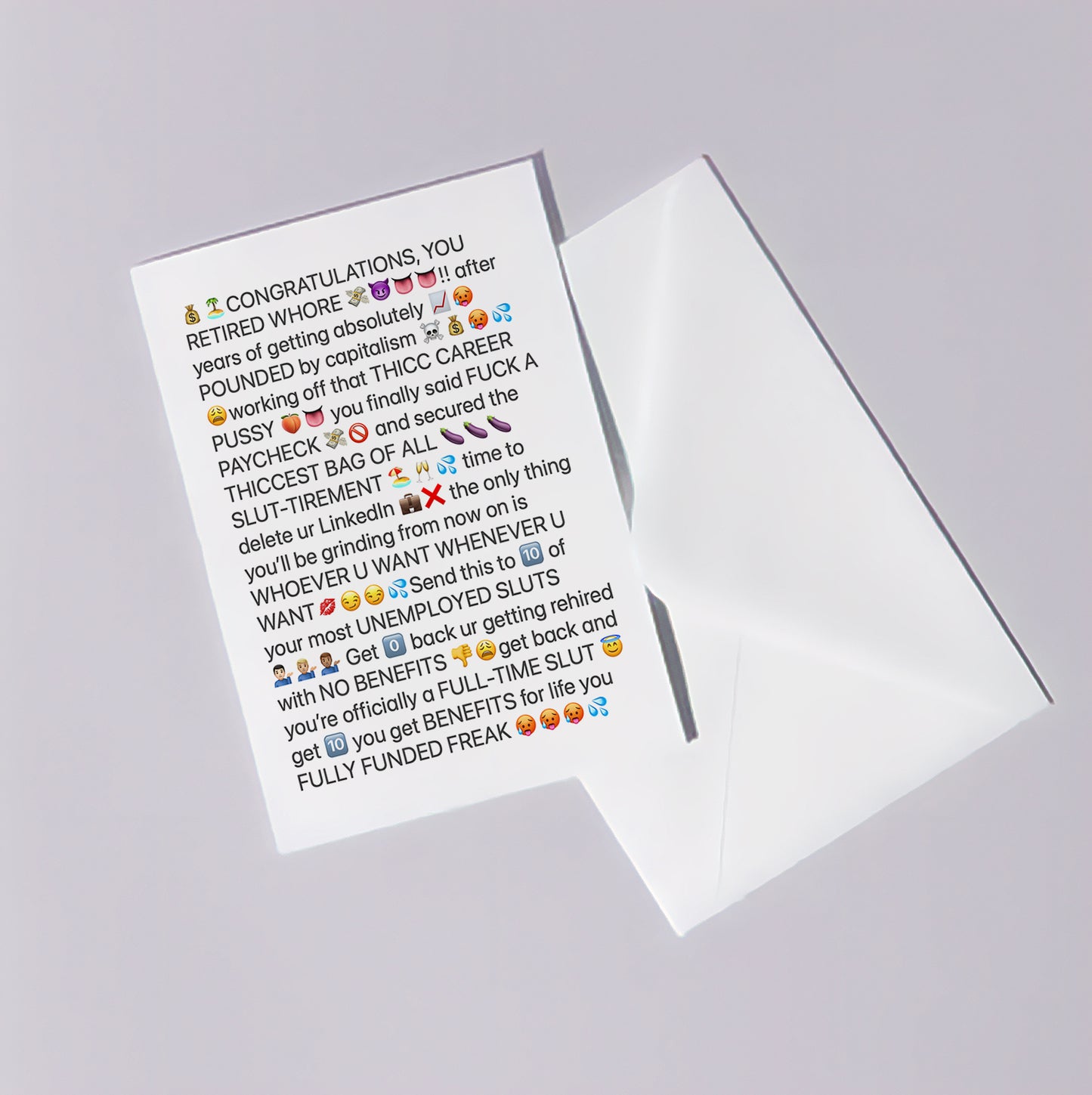 RETIREMENT COPYPASTA chain letter card 🏝️👅💦